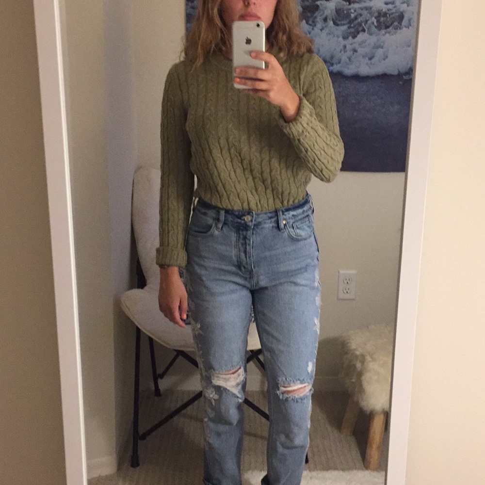 Green Cozy Classic Cable-Knit School Sweater